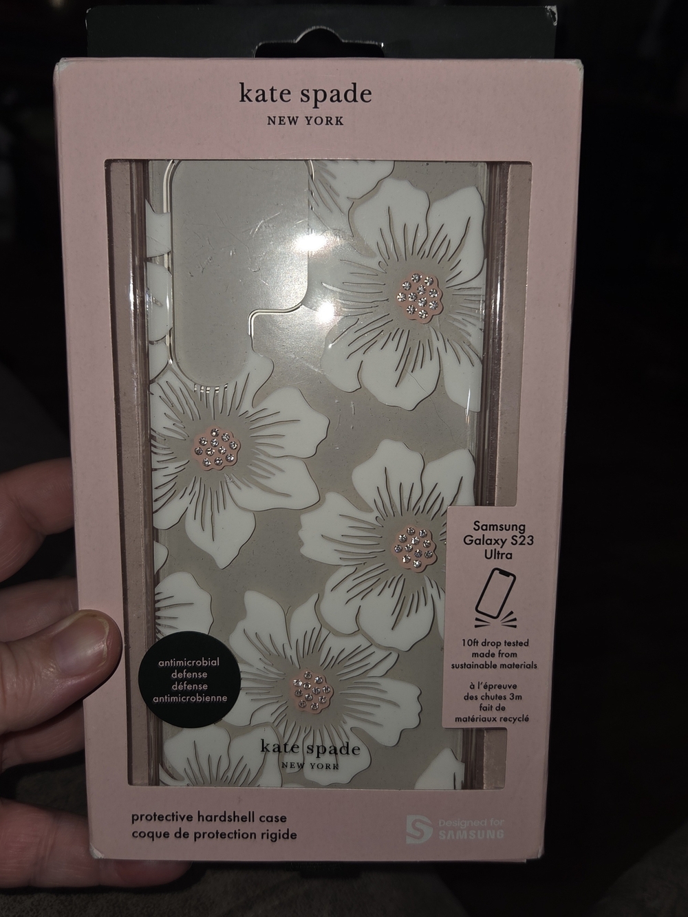 NIB, Samsung Galaxy S23 Ultra Kate Spade Pink White Floral Hardshell Case. CP